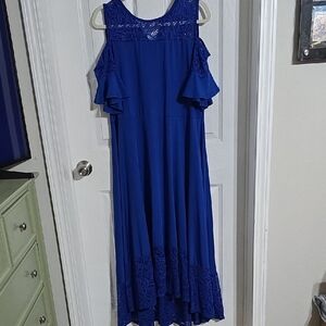 Chic Royal Blue Maxi Dress with Lace Accents